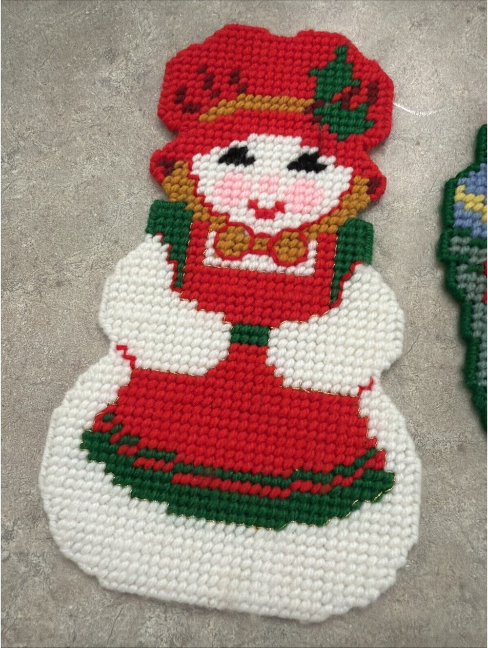 Vintage Christmas Needlepoint Plastic Canvas 10” Santa Snowman Snowwoman Lot 4 - Picture 4 of 6
